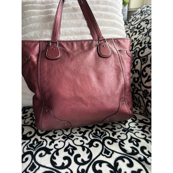 Coach Mickie Tote in Burgundy Metallic Leather - Picture 2 of 12